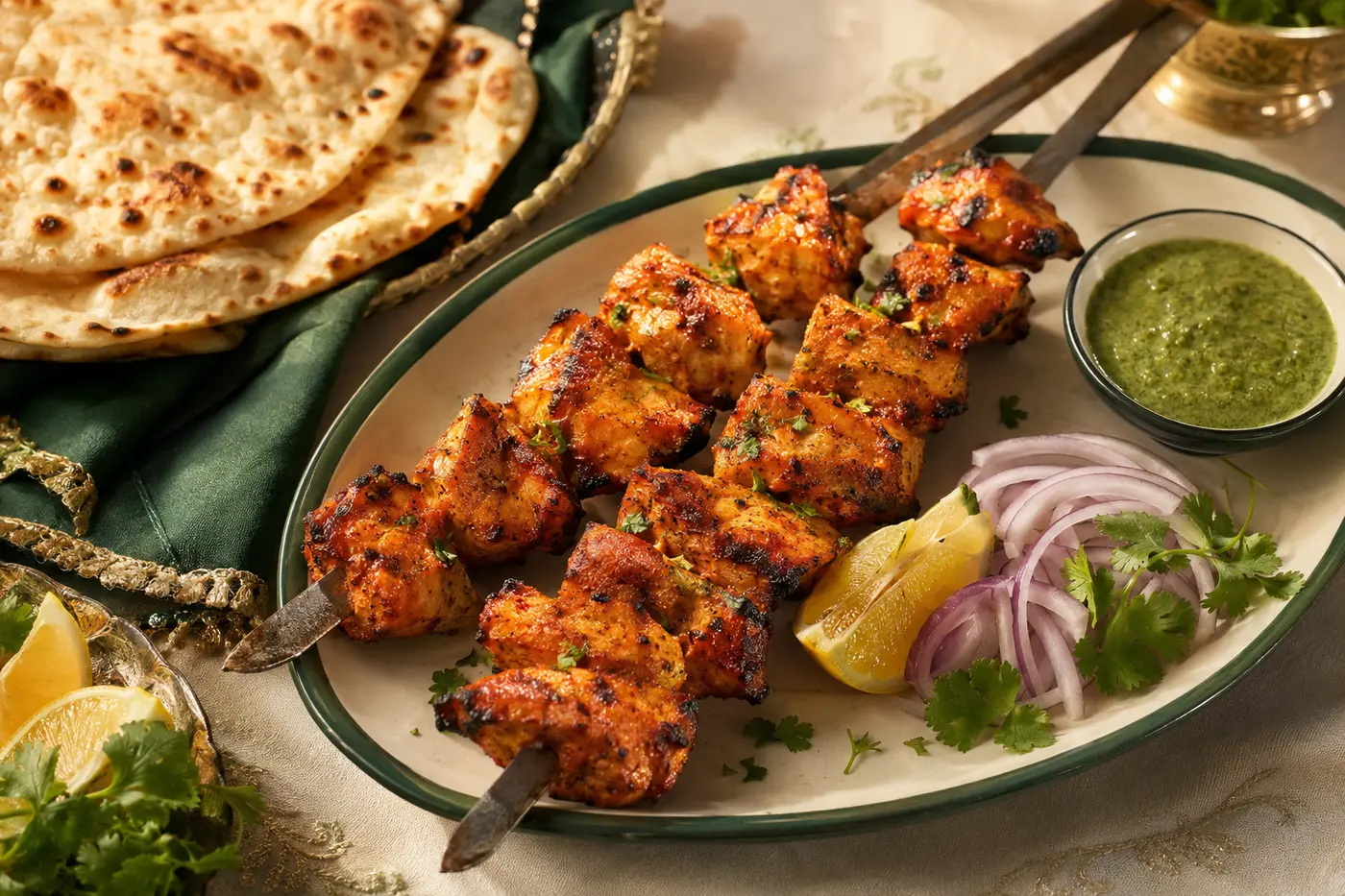 Chicken tikka boti skewers made with TAVAAZO Tikka Boti Masala